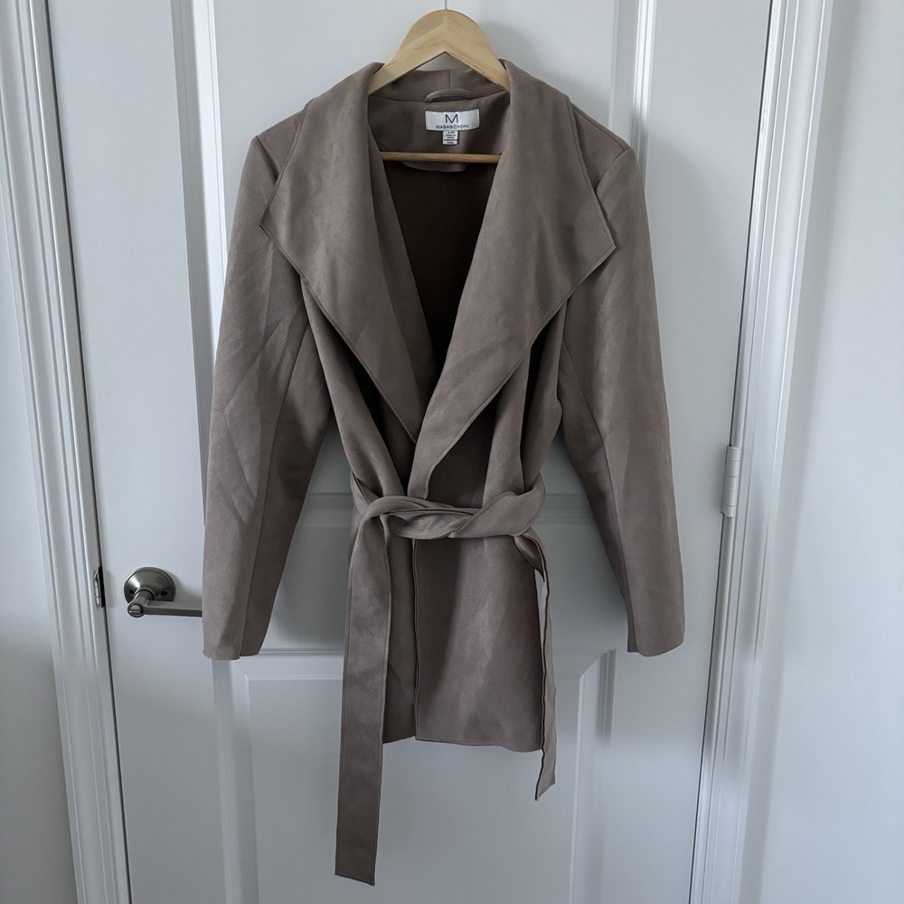 Magaschoni | Faux Suede Belted Tan Jacket Women's Size L Wrap
